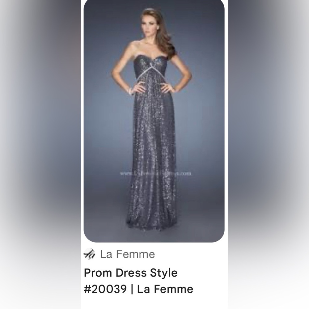 La Femme Strapless gunmetal Silver Sequin Prom Gown size 2